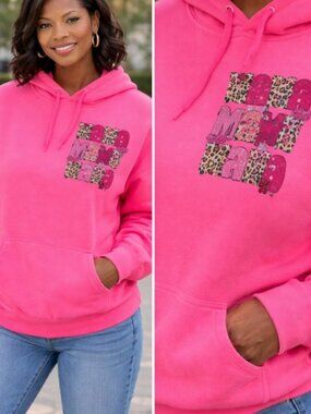 Pink Brown Cream Leopard MAMA Graphic Sweatshirt Custom Hoodie X-Large